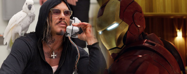 New IRON MAN 2 photos: Happy Hogan carries the “Suit-case”, Mickey Rourke and his cockatoo