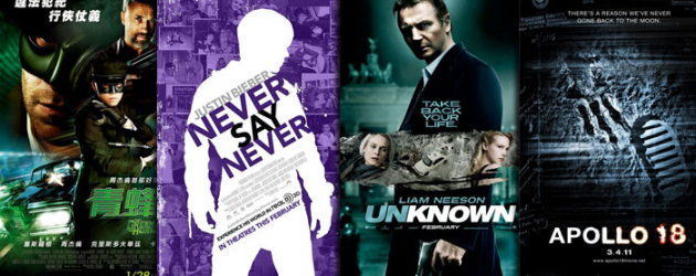 New movie poster roundup: GREEN HORNET, JUSTIN BIEBER: NEVER SAY NEVER, UNKNOWN, APOLLO 18
