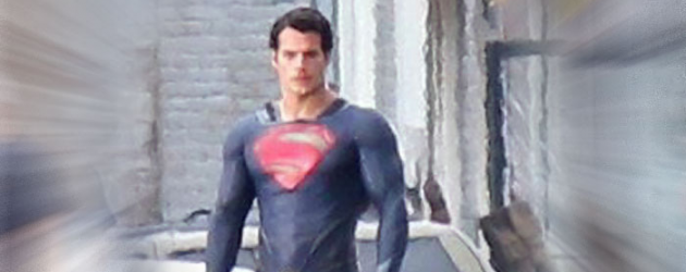 New spy photos of Henry Cavill as Superman in MAN OF STEEL – costume details revealed