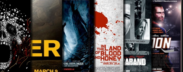 New Movie Posters: GHOST RIDER – SPIRIT OF VENGEANCE, JOHN CARTER, SHERLOCK HOLMES: A GAME OF SHADOWS, IN THE LAND OF BLOOD AND HONEY, CONTRABAND and GOON