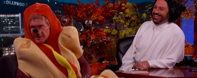 Harrison Ford talks STAR WARS and his plane crash with Jimmy Kimmel… in a hot dog costume